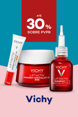 Marca Vichy com destaque promocional de at&eacute; 30% sobre pre&ccedil;o de Venda ao P&uacute;blico Recomendado